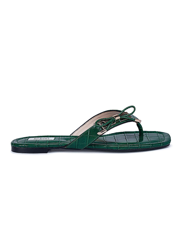 Green Croco Textured Flats